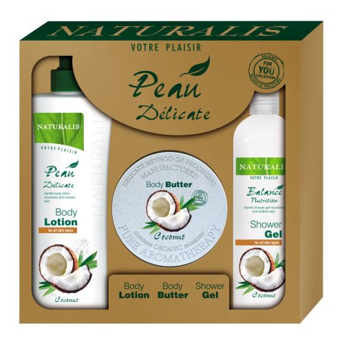 Naturalis ajándékcsomag  testápoló + testvaj + tusfürdő kókuszolajjal 1 db