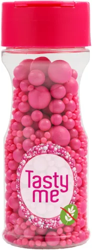 Tasty Me gluténmentes cukorgyöngy tortadekor mix málnarózsaszín 70 g