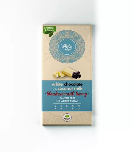 Health market white delight kókusztejes fehércsokoládé liofilizált egész feketeribizlivel édesítőszerekkel 80 g
