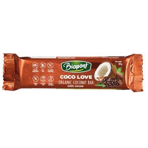 Biopont bio coco love kakaós kókuszos szelet 40 g (Gluténmentes)
