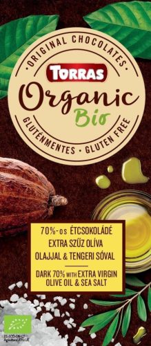 Torras bio 70%-os étcsokoládé extra szűz olíva olajjal és tengeri sóval 100 g (Gluténmentes)