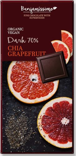 Benjamissimio bio vegán fekete csokoládé chia grapefruit 70 g (Gluténmentes)