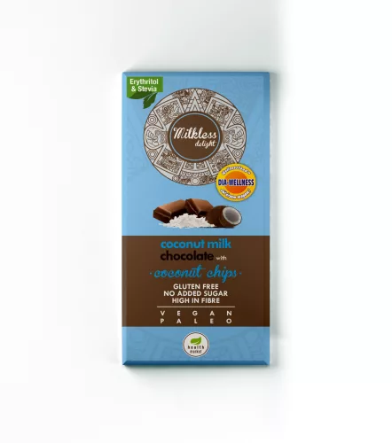 Health market milkless delight kókusztejes csokoládé kókuszchipsszel édesítőszerrel 80 g