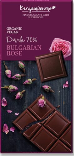 Benjamissimio bio vegán fekete csokoládé bolgár rózsavízzel 70 g (Gluténmentes)
