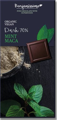 Benjamissimio bio vegán fekete csokoládé mentás maca porral 70 g (Gluténmentes)