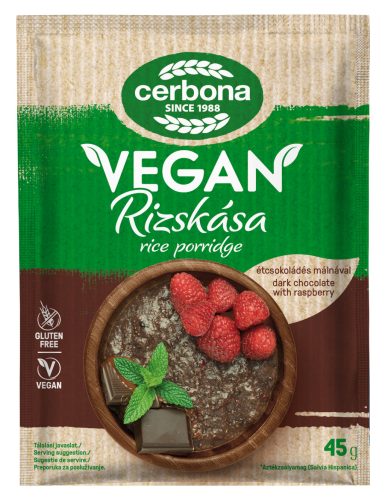 Cerbona vegán rizskása étcsoki-málna 45 g (Gluténmentes)