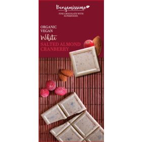   Benjamissimio bio vegán fehér csokoládé sós mandula vörösáfonya 70 g (Gluténmentes)