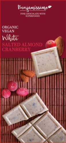 Benjamissimio bio vegán fehér csokoládé sós mandula vörösáfonya 70 g (Gluténmentes)