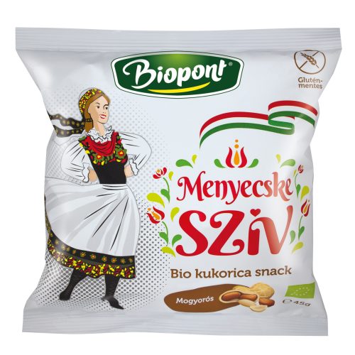 Biopont bio kukorica snack menyecske szív mogyorós ízesítéssel 45 g (Gluténmentes)