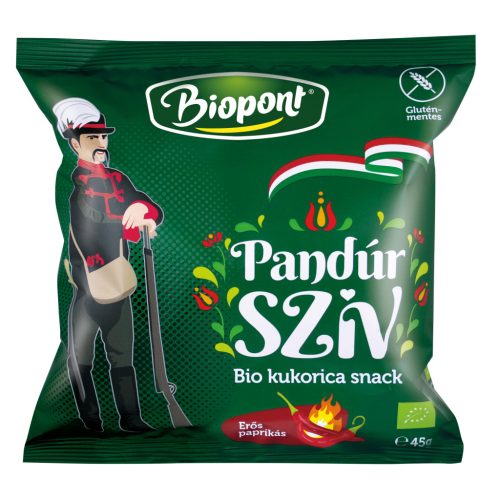 Biopont bio kukorica snack pandúr szív erős paprikás ízesítéssel 45 g (Gluténmentes)