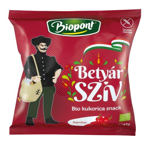 Biopont bio kukorica snack betyár szív paprikás ízesítéssel 45 g (Gluténmentes)