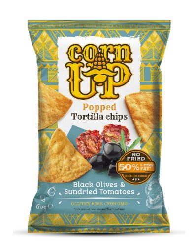 Corn Up tortilla chips fekete olivabogyó és paradicsom ízű 60 g (Gluténmentes)