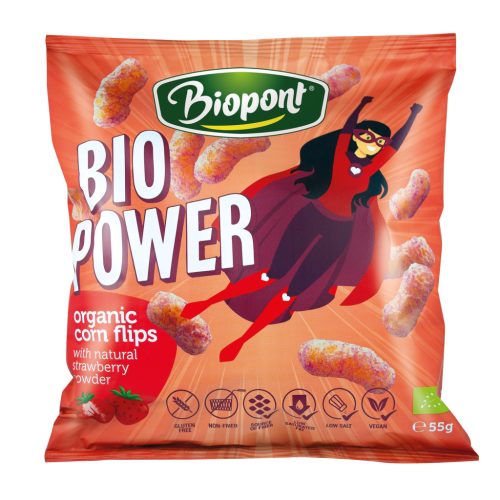 Biopont bio power extrudált kukorica valódi eperporral 55 g (Gluténmentes)
