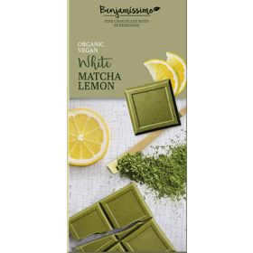   Benjamissimio bio vegán fehér csokoládé matcha tea és citrom 70 g (Gluténmentes)