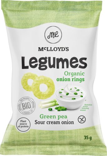Mclloyds bio legumes extrudált snack zöldborsó karikák tejföllel és hagymával 35 g
