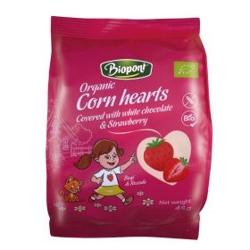   Biopont bio extrudált fehércsokoládés-epres kukorica szív gluténmentes 45 g