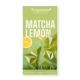   Benjamissimio bio vegán fehér csokoládé matcha tea és citrom hozzáadott cukor nélkül édesítőszerrel 60 g (Gluténmentes)