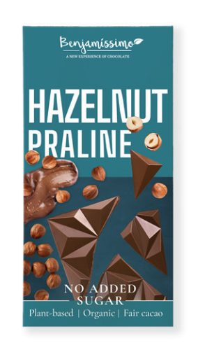 Benjamissimio bio vegán csokoládé mogyorós pralinéval hozzáadott cukor nélkül édesítőszerrel 60 g (Gluténmentes)