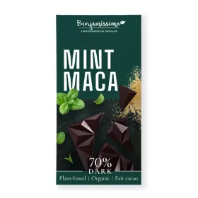   Benjamissimio bio vegán fekete csokoládé mentás maca porral 60 g (Gluténmentes)