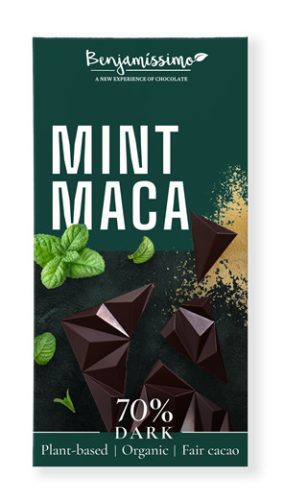 Benjamissimio bio vegán fekete csokoládé mentás maca porral 60 g (Gluténmentes)