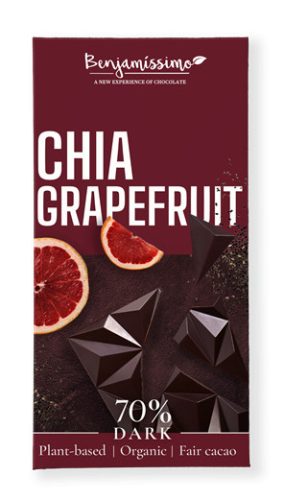 Benjamissimio bio vegán fekete csokoládé chia grapefruit 60 g (Gluténmentes)