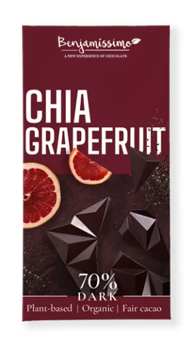 Benjamissimio bio vegán fekete csokoládé chia grapefruit 60 g (Gluténmentes)