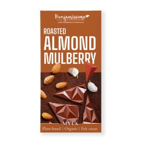   Benjamissimio bio vegán kókuszos csokoládé pörkölt mandulával, fehér eperrel 60 g (Gluténmentes)