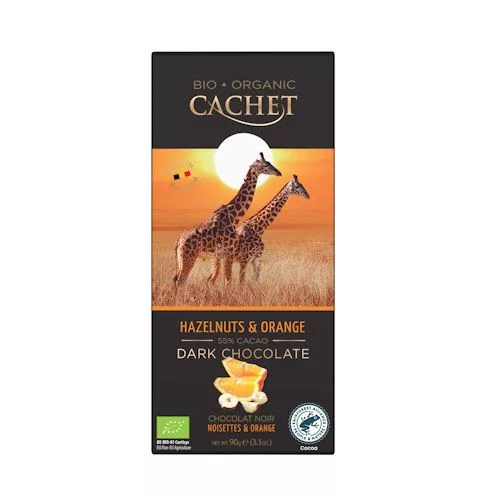 Cachet bio táblás étcsokoládé 55% narancs-mogyoró 90 g