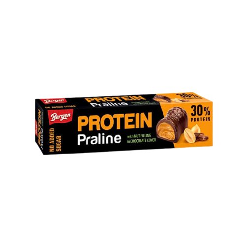 Bergen proteines, tejcsokoládés praliné földimogyoróval töltve hozzáadott cukor nélkül, édesítőszerrel 50 g