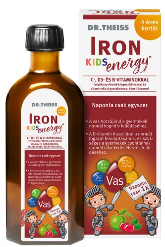 Dr.Theiss iron energy kids folyékony étrend-kiegészítő vassal és vitaminokkal 4 éves kortól 250 ml