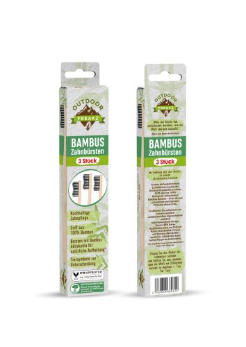 Outdoor Freakz bambusz fogkefe aktív szenes sörtével 3 db