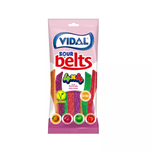 Vidal gumicukor sour belts 4 íz x 4 szín 90 g