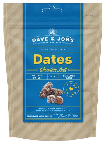 Dave & Jon's dates chocolate ball mag nélküli ízesített datolya kókuszos csokigolyó ízben, hozzáadott cukor nélkül 125 g