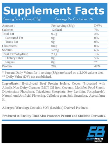 EverBuild Nutrition 100% Beef Isolate 908 g / 1816 g - 1816, Vanilla - Marhafehérje izolátum