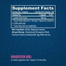 Haya Labs - L-Lysine 500mg. / 100 Vcaps