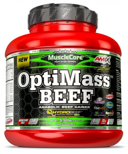 Amix Nutrition - OptiMass™ Beef Gainer 2500g - Double White Chocolate - Izomtömegnövelő