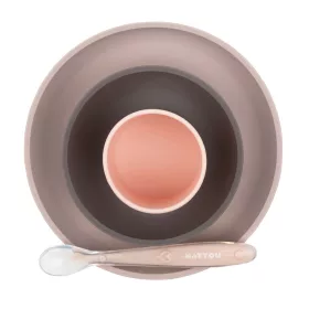   Nattou étkészlet szilikon 4 részes pohárral pink-padlizsán
