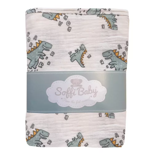 Soffi Baby takaró muszlin dupla dínós 70x90cm