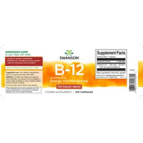 Swanson B12 vitamin 500mcg 100 kapszula Kobalamin