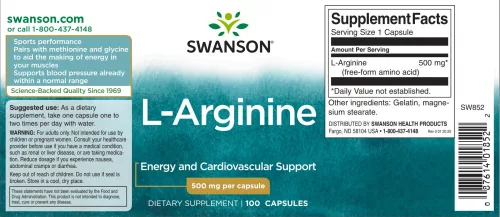 Swanson L-Arginine 500mg 100 kapszula