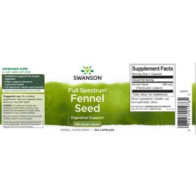   Swanson Fennel Seed 480mg 100 kapszula (Édeskömény mag őrlemény)