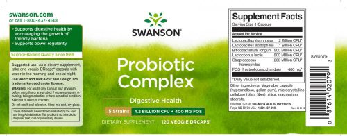 Swanson Probiotic Complex 120 kapszula 5 törzs + 4,2 milliárd CFU + 400mg FOS