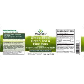   Swanson Grape Seed, Green Tea&Pine Bark (Szőlőmag, zöld tea+fenyőkéreg) 60 kapsz