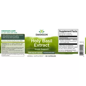   Swanson Holy Basil Extract 400mg (Szent bazsalikom - Tulsi) 60 kapszula