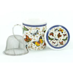   Porcelán teásbögre 260ml SEPTUM 3 féle mintával, lapos tetővel és fém szűrővel