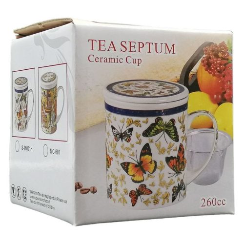 Teásbögre lapostetővel fém szűrővel tea septum 1 db