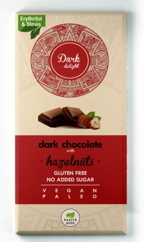 Health market dark delight étcsokoládé egész mogyoróval édesítőszerekkel 80 g