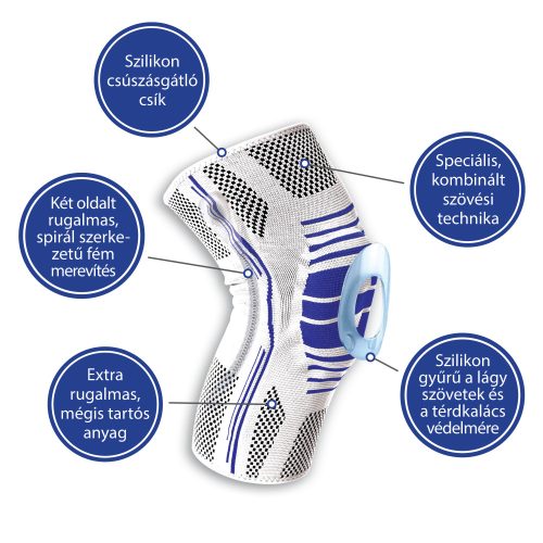 OrtoCare térdszorító szilikon betéttel és fémmerevítéssel S