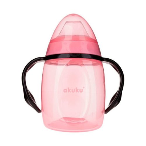 Akuku Tanulópohár szilikon itatócsőrrel+pótcsőrrel, rózsa-fekete